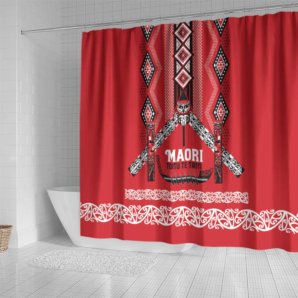 Toitu Te Tiriti Waitangi Shower Curtain Red Wharenui House LT9 - Polynesian Pride