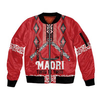 Toitu Te Tiriti Waitangi Sleeve Zip Bomber Jacket Red Wharenui House LT9 Unisex Red - Polynesian Pride
