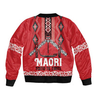 Toitu Te Tiriti Waitangi Sleeve Zip Bomber Jacket Red Wharenui House LT9 - Polynesian Pride