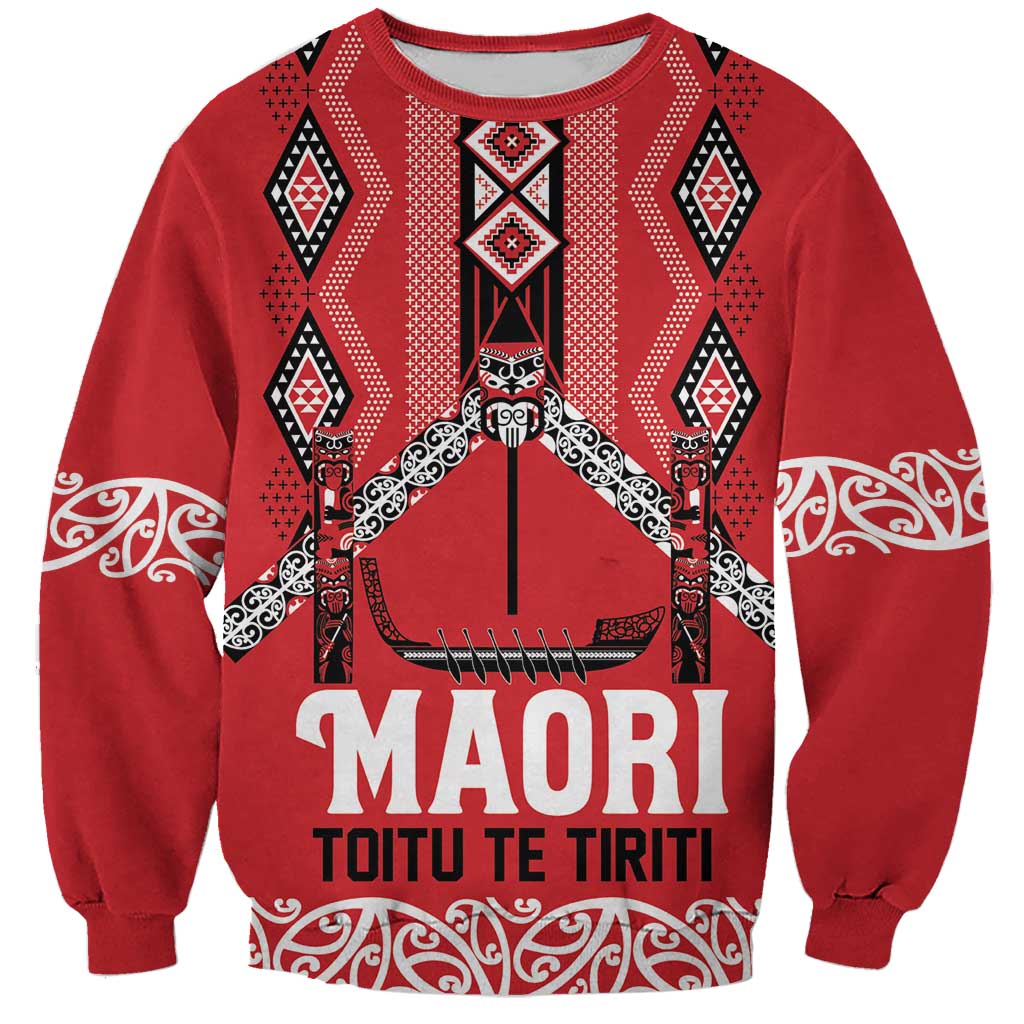 Toitu Te Tiriti Waitangi Sweatshirt Red Wharenui House LT9 Unisex Red - Polynesian Pride