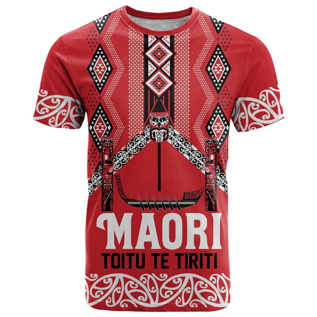 Toitu Te Tiriti Waitangi T Shirt Red Wharenui House LT9 Red - Polynesian Pride