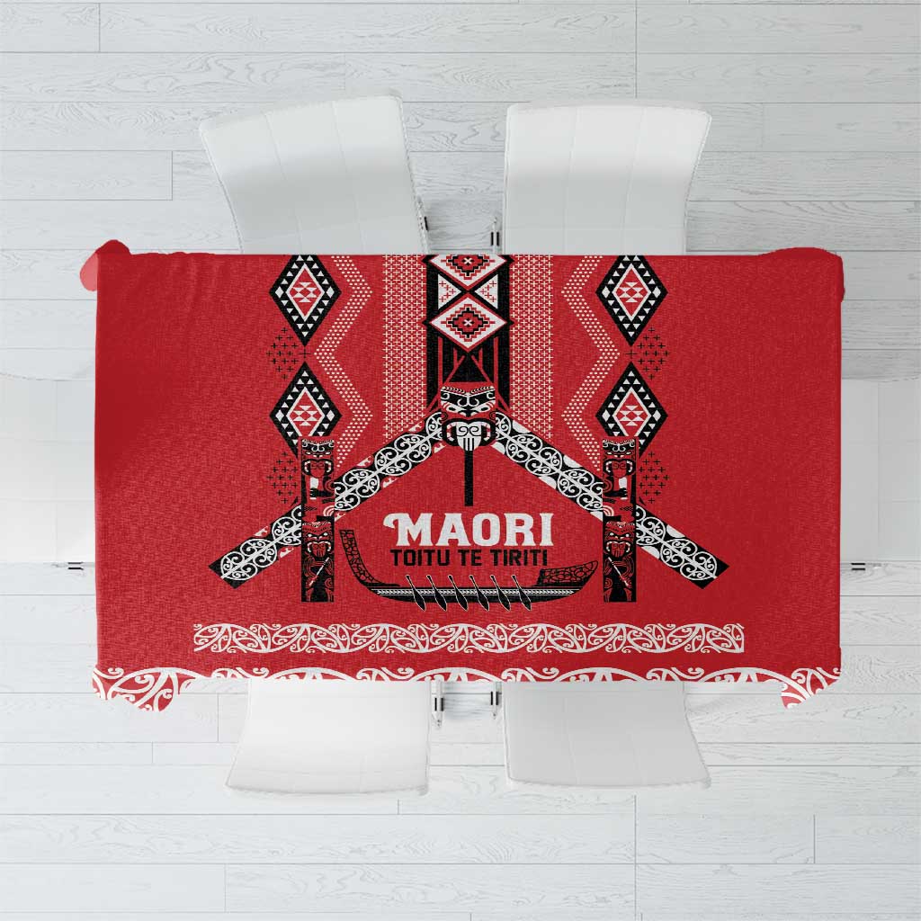 Toitu Te Tiriti Waitangi Tablecloth Red Wharenui House LT9 Red - Polynesian Pride