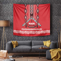 Toitu Te Tiriti Waitangi Tapestry Red Wharenui House LT9 Red - Polynesian Pride