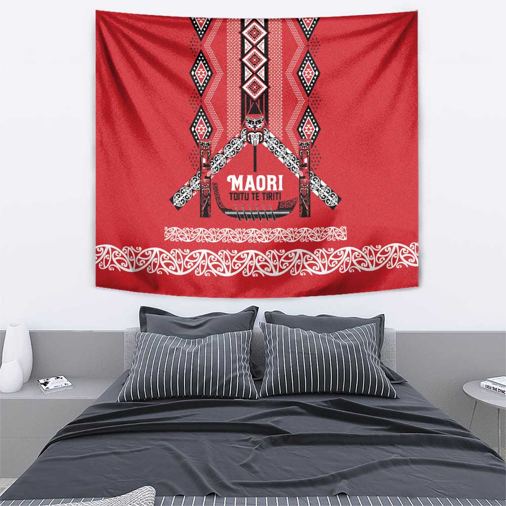 Toitu Te Tiriti Waitangi Tapestry Red Wharenui House LT9 - Polynesian Pride