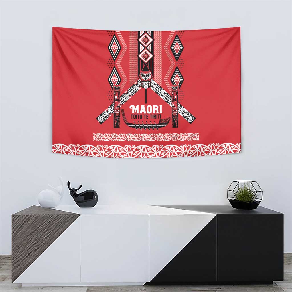 Toitu Te Tiriti Waitangi Tapestry Red Wharenui House LT9 - Polynesian Pride
