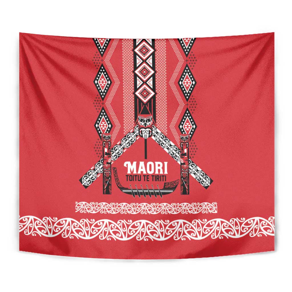 Toitu Te Tiriti Waitangi Tapestry Red Wharenui House LT9 - Polynesian Pride