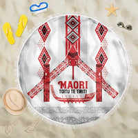 Toitu Te Tiriti Waitangi Beach Blanket White Wharenui House LT9 One Size 150cm white - Polynesian Pride