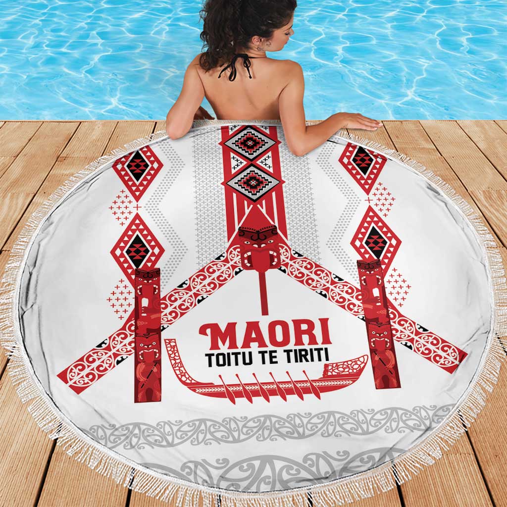 Toitu Te Tiriti Waitangi Beach Blanket White Wharenui House LT9 - Polynesian Pride