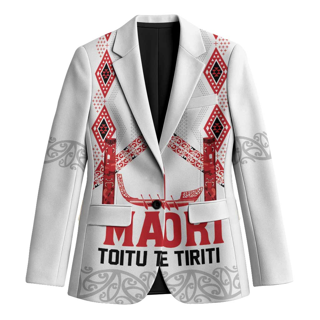 Toitu Te Tiriti Waitangi Blazer White Wharenui House LT9 Unisex white - Polynesian Pride