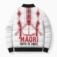 Toitu Te Tiriti Waitangi Bomber Puffer Jacket White Wharenui House LT9 - Polynesian Pride