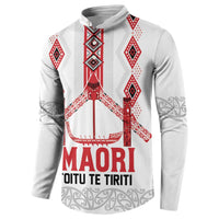 Toitu Te Tiriti Waitangi Button Sweatshirt White Wharenui House LT9 - Polynesian Pride
