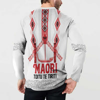 Toitu Te Tiriti Waitangi Button Sweatshirt White Wharenui House LT9 - Polynesian Pride