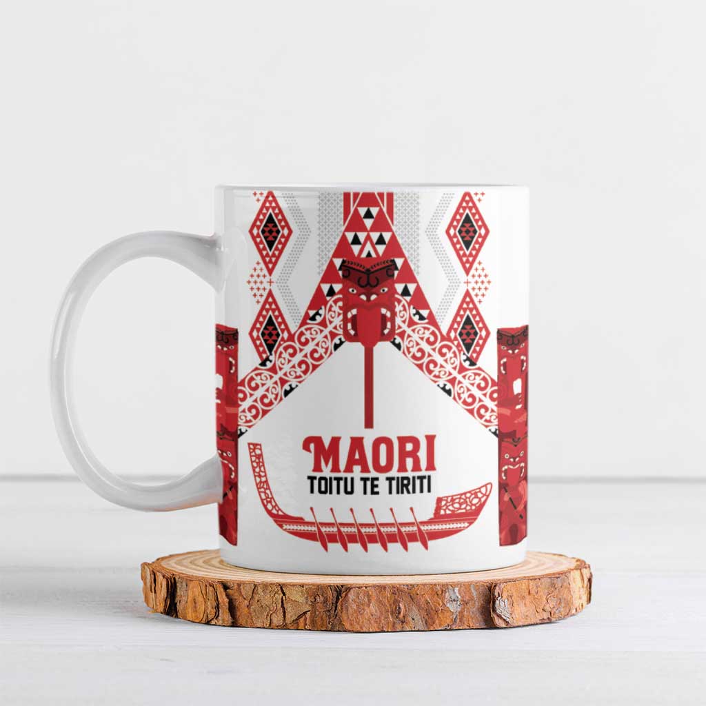 Toitu Te Tiriti Waitangi Ceramic Mug White Wharenui House LT9 white - Polynesian Pride
