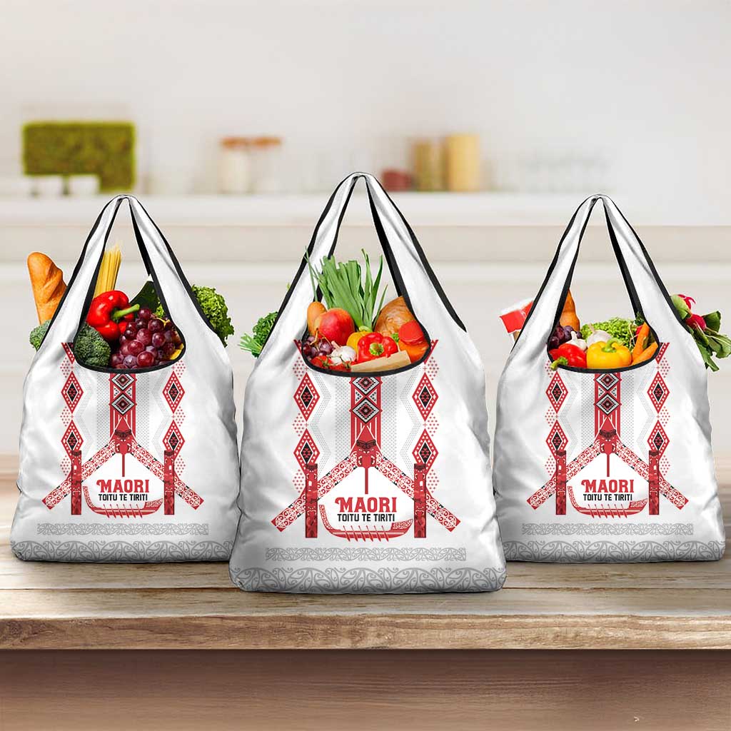 Toitu Te Tiriti Waitangi Grocery Bag White Wharenui House LT9 3-pack One Size white - Polynesian Pride