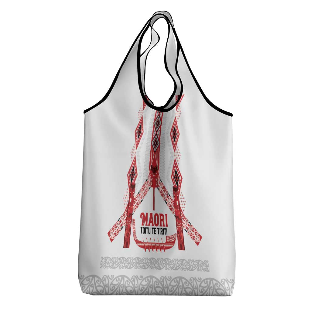 Toitu Te Tiriti Waitangi Grocery Bag White Wharenui House LT9 - Polynesian Pride