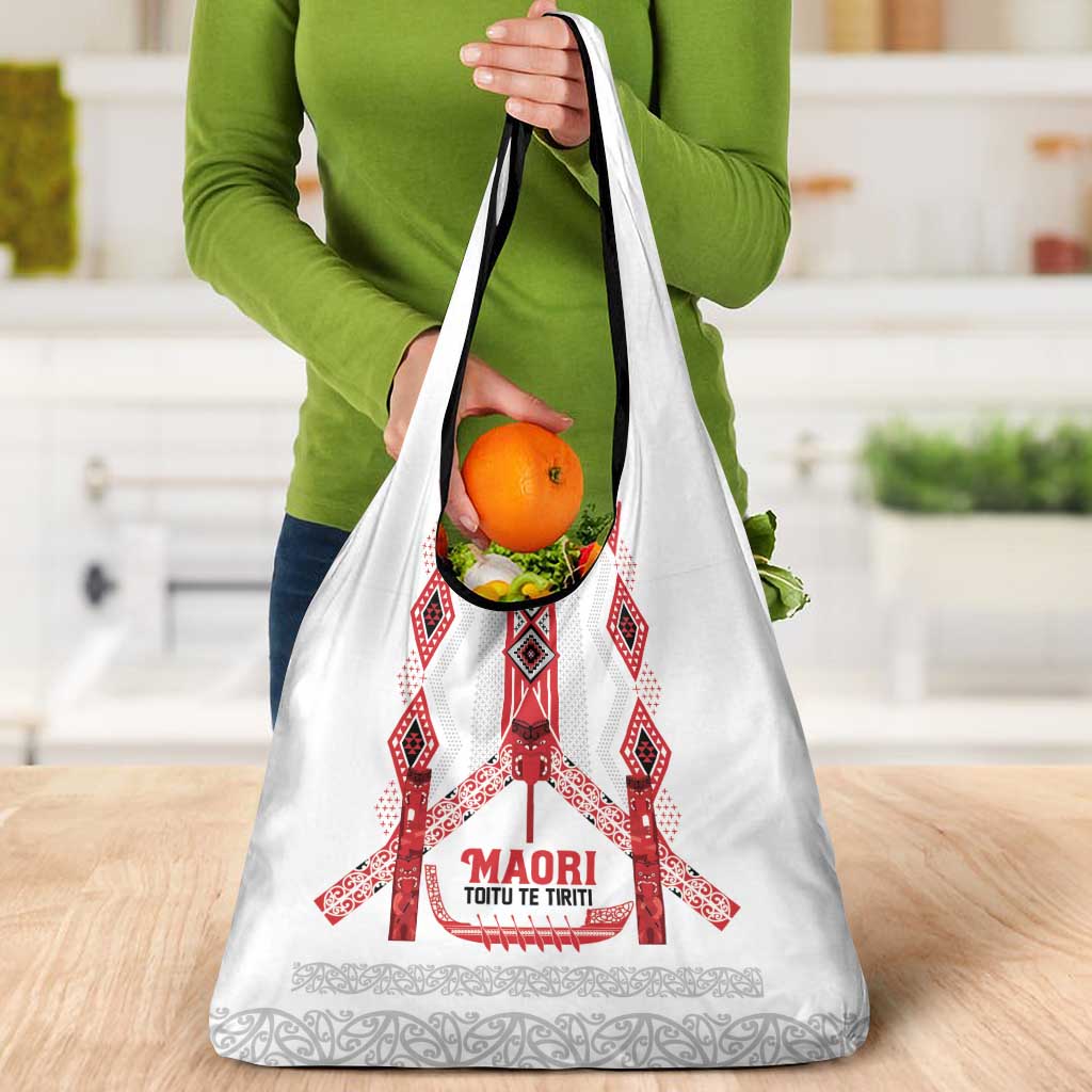 Toitu Te Tiriti Waitangi Grocery Bag White Wharenui House LT9 - Polynesian Pride