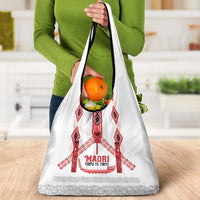 Toitu Te Tiriti Waitangi Grocery Bag White Wharenui House LT9 - Polynesian Pride