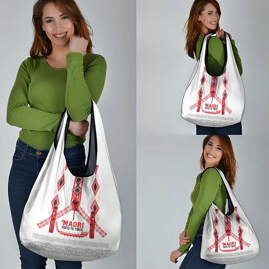 Toitu Te Tiriti Waitangi Grocery Bag White Wharenui House LT9 - Polynesian Pride