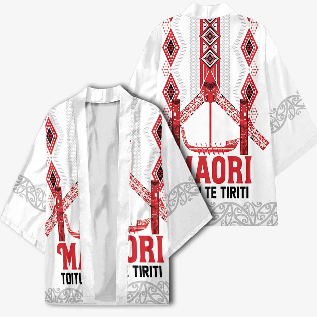 Toitu Te Tiriti Waitangi Kimono White Wharenui House LT9 - Polynesian Pride
