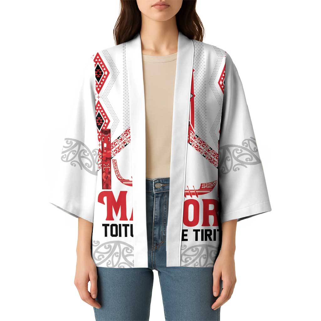 Toitu Te Tiriti Waitangi Kimono White Wharenui House LT9 - Polynesian Pride