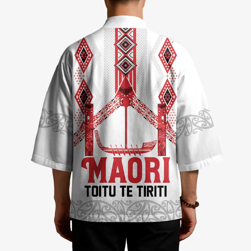 Toitu Te Tiriti Waitangi Kimono White Wharenui House LT9 - Polynesian Pride