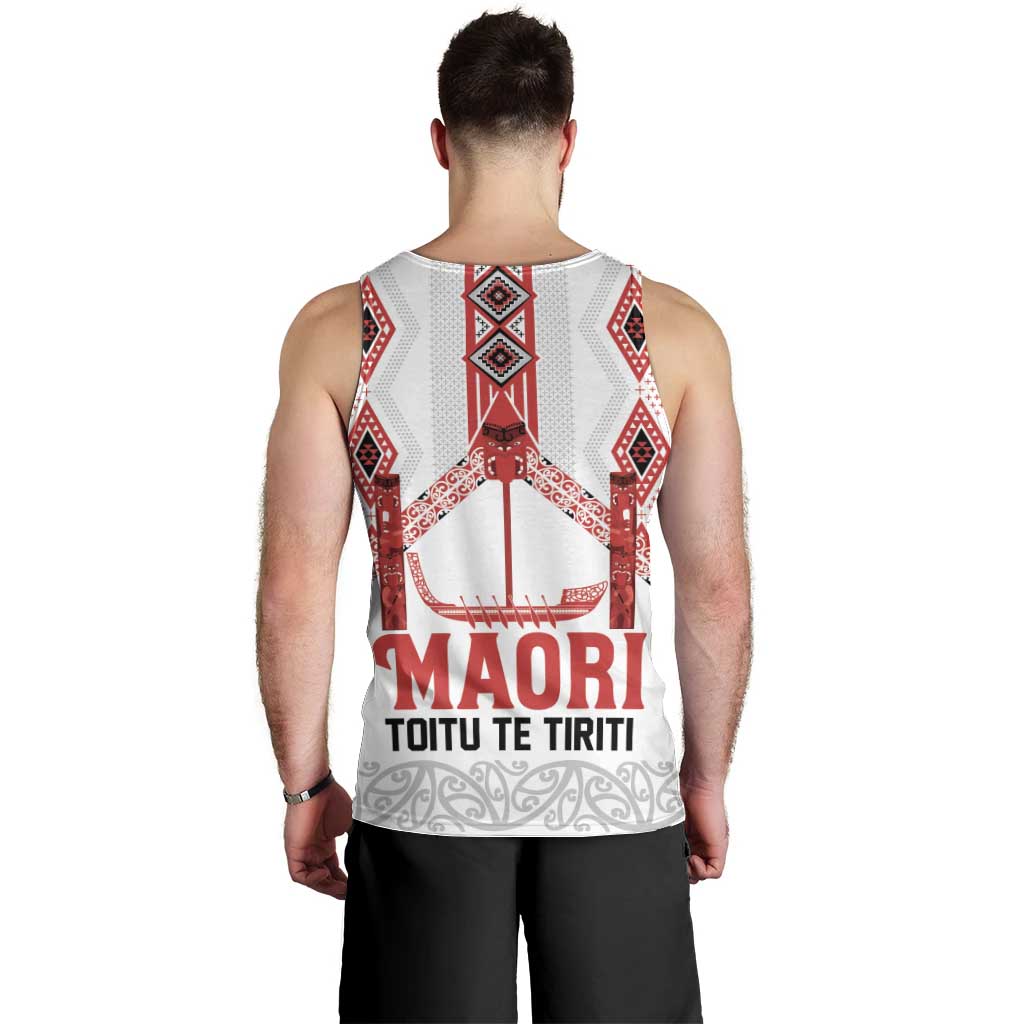 Toitu Te Tiriti Waitangi Men Tank Top White Wharenui House LT9 - Polynesian Pride