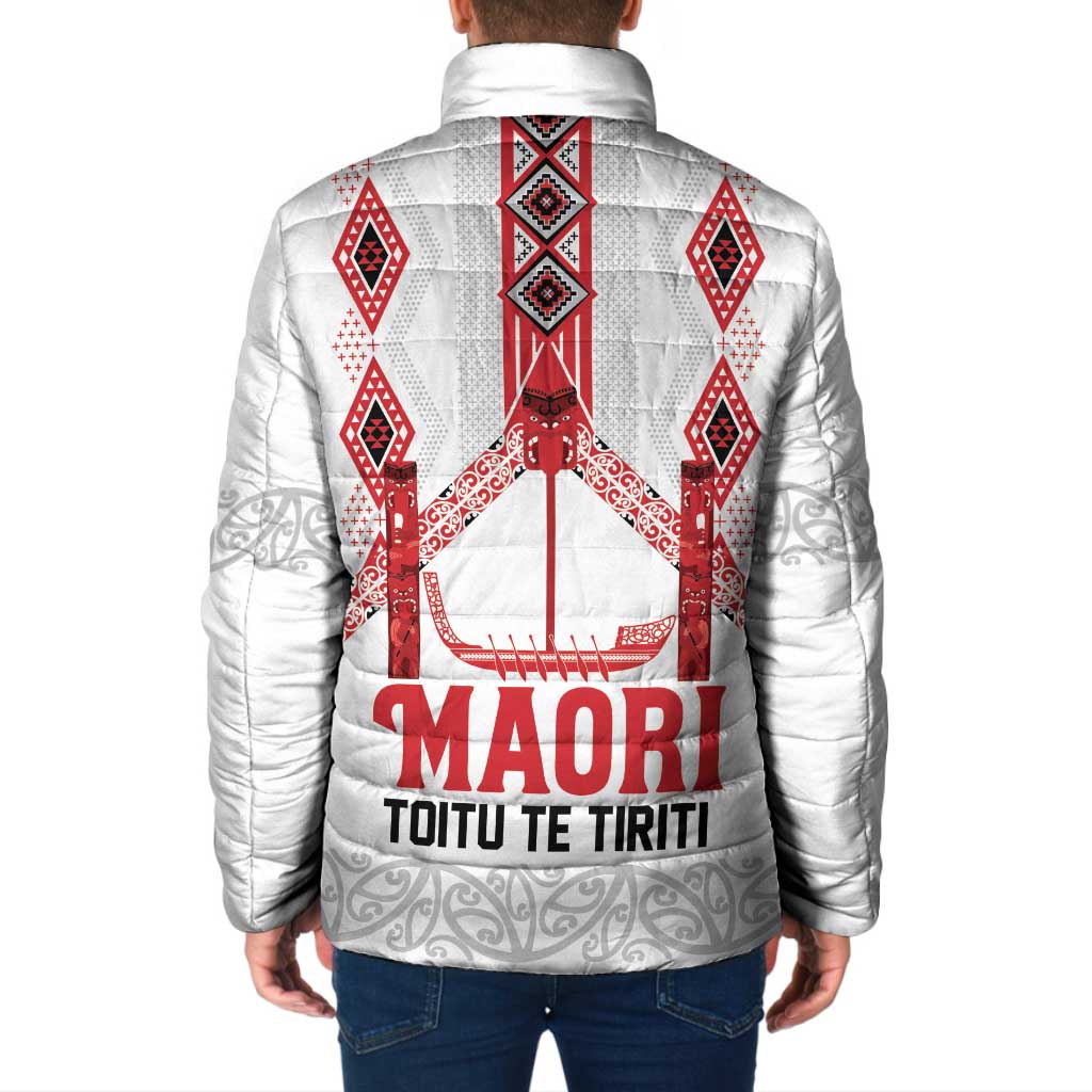 Toitu Te Tiriti Waitangi Padded Jacket White Wharenui House LT9 - Polynesian Pride