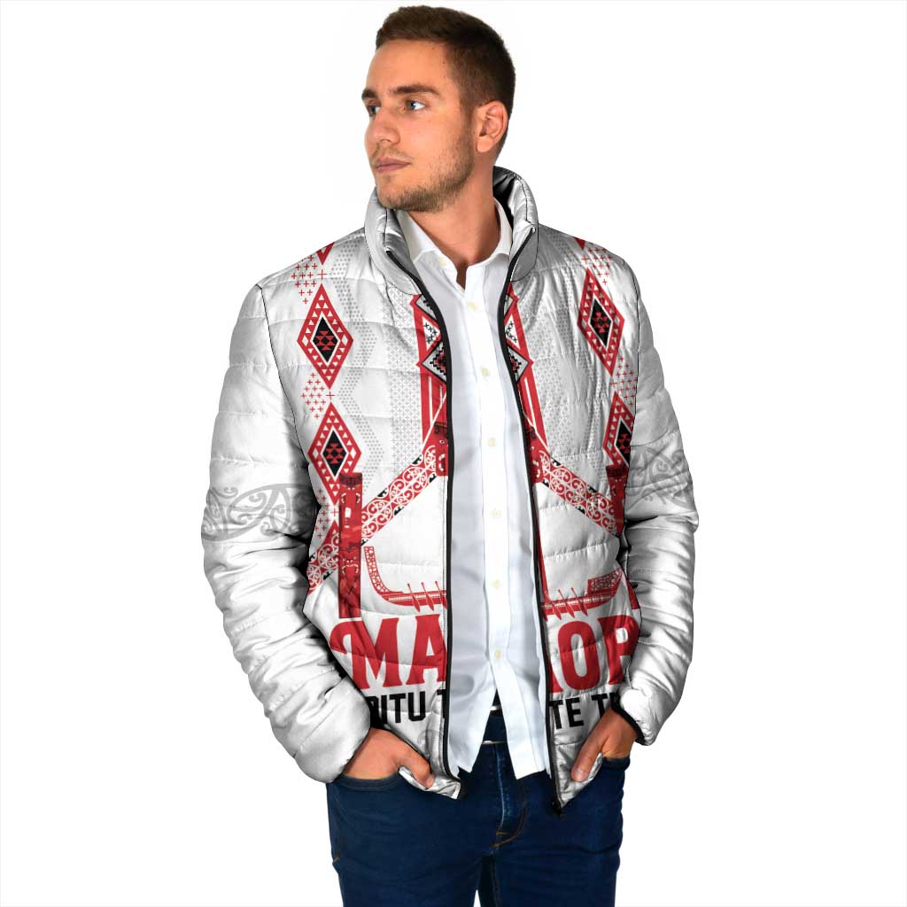 Toitu Te Tiriti Waitangi Padded Jacket White Wharenui House LT9 - Polynesian Pride