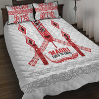 Toitu Te Tiriti Waitangi Quilt Bed Set White Wharenui House LT9 white - Polynesian Pride