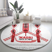 Toitu Te Tiriti Waitangi Round Carpet White Wharenui House LT9 - Polynesian Pride
