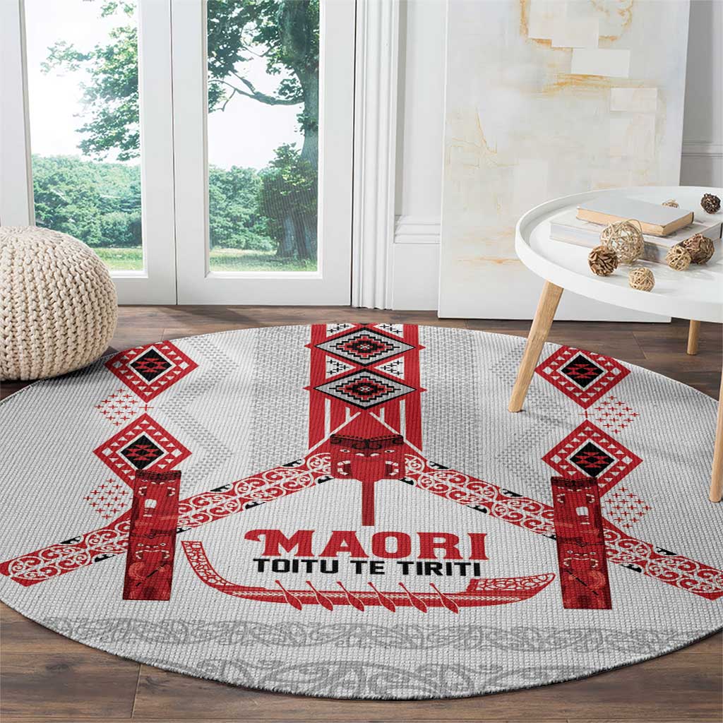 Toitu Te Tiriti Waitangi Round Carpet White Wharenui House LT9 - Polynesian Pride