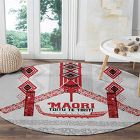 Toitu Te Tiriti Waitangi Round Carpet White Wharenui House LT9 - Polynesian Pride