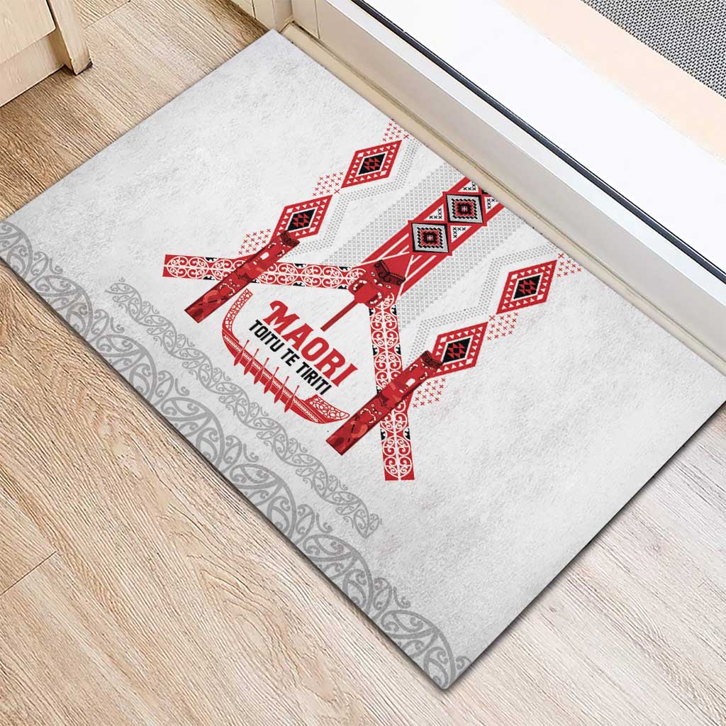 Toitu Te Tiriti Waitangi Rubber Doormat White Wharenui House LT9 - Polynesian Pride