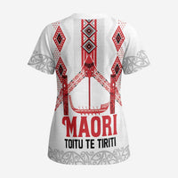 Toitu Te Tiriti Waitangi Scrub Top White Wharenui House LT9 - Polynesian Pride