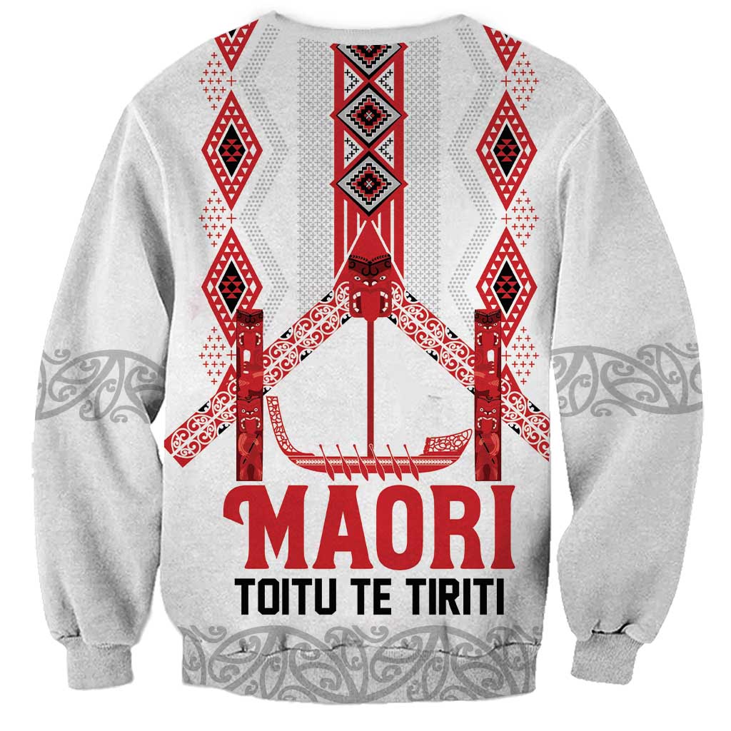 Toitu Te Tiriti Waitangi Sweatshirt White Wharenui House LT9 - Polynesian Pride