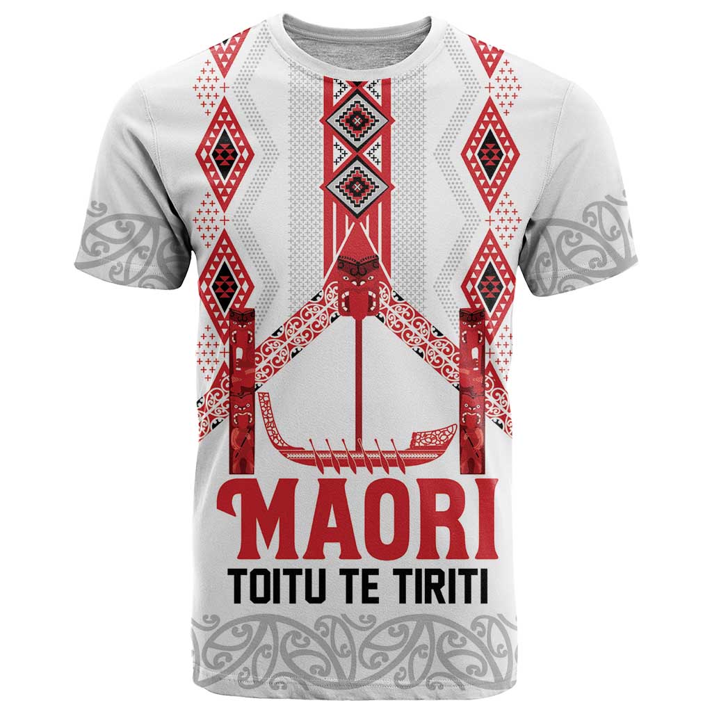 Toitu Te Tiriti Waitangi T Shirt White Wharenui House LT9 white - Polynesian Pride