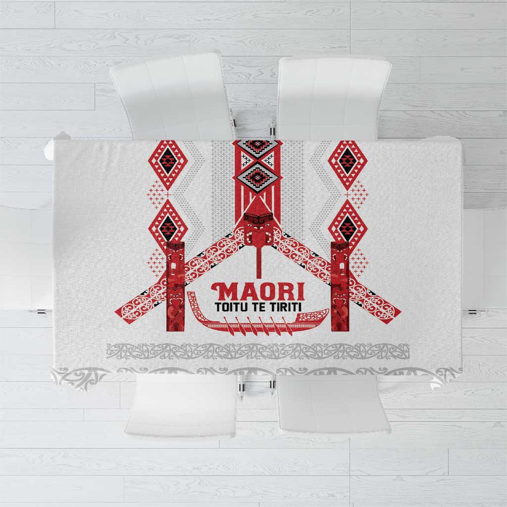 Toitu Te Tiriti Waitangi Tablecloth White Wharenui House LT9 white - Polynesian Pride