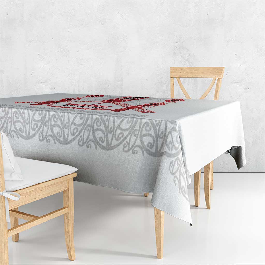 Toitu Te Tiriti Waitangi Tablecloth White Wharenui House LT9 - Polynesian Pride