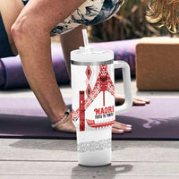 Toitu Te Tiriti Waitangi Tumbler With Handle White Wharenui House LT9 - Polynesian Pride