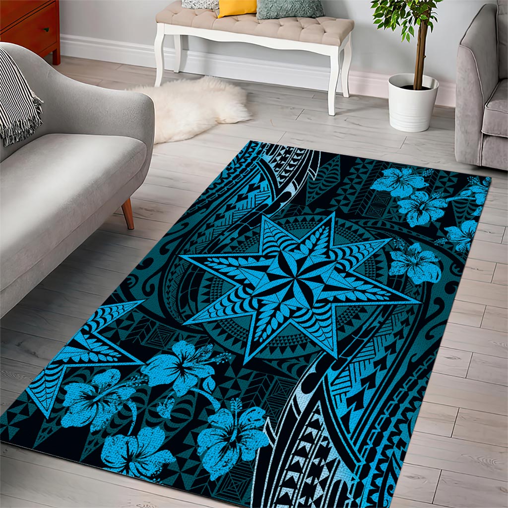Vintage Tonga Tribal Ngatu Pattern Area Rug With Pacific Floral Aqua Art LT9 - Polynesian Pride
