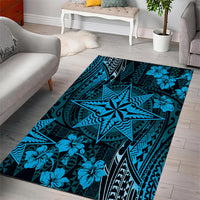 Vintage Tonga Tribal Ngatu Pattern Area Rug With Pacific Floral Aqua Art LT9 - Polynesian Pride