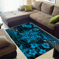 Vintage Tonga Tribal Ngatu Pattern Area Rug With Pacific Floral Aqua Art LT9 - Polynesian Pride