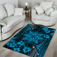 Vintage Tonga Tribal Ngatu Pattern Area Rug With Pacific Floral Aqua Art LT9 - Polynesian Pride