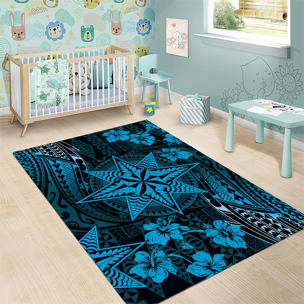 Vintage Tonga Tribal Ngatu Pattern Area Rug With Pacific Floral Aqua Art LT9 - Polynesian Pride