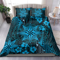 Vintage Tonga Tribal Ngatu Pattern Bedding Set With Pacific Floral Aqua Art LT9 - Polynesian Pride