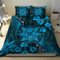Vintage Tonga Tribal Ngatu Pattern Bedding Set With Pacific Floral Aqua Art LT9 - Polynesian Pride