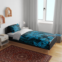 Vintage Tonga Tribal Ngatu Pattern Bedding Set With Pacific Floral Aqua Art LT9 - Polynesian Pride