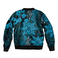 Vintage Tonga Tribal Ngatu Pattern Bomber Jacket With Pacific Floral Aqua Art LT9 - Polynesian Pride