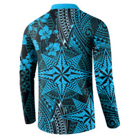 Vintage Tonga Tribal Ngatu Pattern Button Sweatshirt With Pacific Floral Aqua Art LT9 - Polynesian Pride