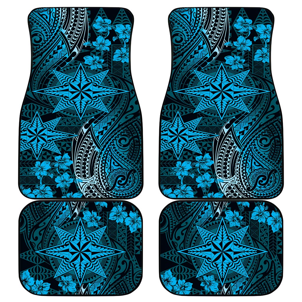 Vintage Tonga Tribal Ngatu Pattern Car Mats With Pacific Floral Aqua Art LT9 - Polynesian Pride